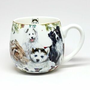 Tinsel & Elves Mug Christmas Coffee Tea Dogs Puppies Husky Yorkie New w/ Box 🐾🎄